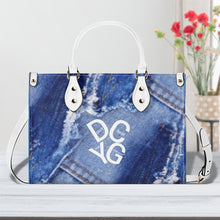Load image into Gallery viewer, DRIP LO White Logo &amp; Denim Multiple Sizes Upgraded Luxury Women PU Leather Handbag
