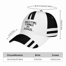 Load image into Gallery viewer, Ancestors Black, Black Logo, White ,Black Stripes &amp; White Curved Brim Baseball Cap (AOP)
