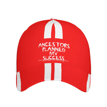Load image into Gallery viewer, Ancestors Black, White Logo, White Strips &amp; Red Curved Brim Baseball Cap (AOP)
