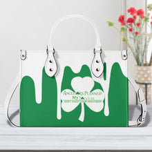 Load image into Gallery viewer, Ancestors Irish, White Clover,Green Logo,  White Drip , Green Multiple Sizes Upgraded Luxury Women PU Leather Handbag
