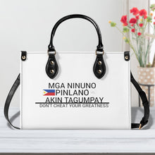 Load image into Gallery viewer, Ancestors Filipino, Black Logo ,Flag &amp; White and Black Stripes Multiple Sizes Upgraded Luxury Women PU Leather Handbag

