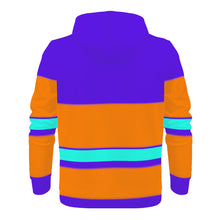 Load image into Gallery viewer, DCYG Teal NERDS Logo , Orange, Teal Stripes &amp;  Purple Men's All Over Print Hoodie
