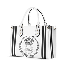 Load image into Gallery viewer, Royalty 24  Black Logo ,Stripes &amp; White Multiple Sizes Upgraded Luxury Women PU Leather Handbag
