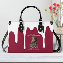 Load image into Gallery viewer, Ancestors Muslim, Female, White Logo, White  Drip &amp; Burgundy Multiple Sizes Upgraded Luxury Women PU Leather Handbag
