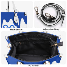 Load image into Gallery viewer, DRIP Blue Logo &amp; White Multiple Sizes Upgraded Luxury Women PU Leather Handbag
