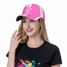 Load image into Gallery viewer, Ancestors Black, White Logo, White Stripes &amp; Pink Curved Brim Baseball Cap (AOP)
