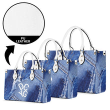 Load image into Gallery viewer, DRIP LO White Logo &amp; Denim Multiple Sizes Upgraded Luxury Women PU Leather Handbag
