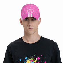 Load image into Gallery viewer, Royalty 24 White Logo, Netting ,Stripes &amp; Pink Curved Brim Baseball Cap (AOP)
