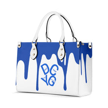 Load image into Gallery viewer, DRIP Blue Logo &amp; White Multiple Sizes Upgraded Luxury Women PU Leather Handbag
