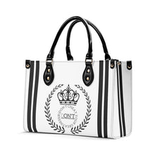 Load image into Gallery viewer, Royalty 24  Black Logo ,Stripes &amp; White Multiple Sizes Upgraded Luxury Women PU Leather Handbag
