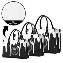 Load image into Gallery viewer, Royalty, White Logo, White Drip  &amp; Black Multiple Sizes Upgraded Luxury Women PU Leather Handbag
