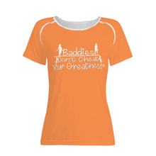 Load image into Gallery viewer, DCYG  24SX Baddies White Logo &amp; Orange Women&#39;s All-Over Print T shirt

