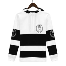Load image into Gallery viewer, Royalty 24 White ,Black Logos ,Stripes &amp; White  Men's All Over Print Hoodie
