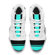 Load image into Gallery viewer, DONT D4X Black  Logo ,Teal,Black Stripes &amp; White High Top Air Retro Sneakers - White
