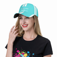 Load image into Gallery viewer, Ancestors Native ,White Logo &amp; Lt Blue and White Stripes Curved Brim Baseball Cap (AOP)
