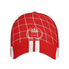 Load image into Gallery viewer, Royalty 24 White Logo,Netting ,Stripes &amp; Red Curved Brim Baseball Cap (AOP)
