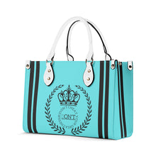 Load image into Gallery viewer, Royalty 24 Black Logo ,Stripes &amp; Turquoise Multiple Sizes Upgraded Luxury Women PU Leather Handbag
