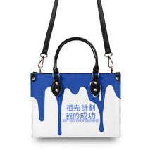 Load image into Gallery viewer, Ancestors Chinese , Blue Logo &amp; White and Blue Drip Multiple Sizes Upgraded Luxury Women PU Leather Handbag
