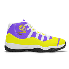 Load image into Gallery viewer, SWAN Yellow Dragon Logo, Purple, Yellow High Top Air Retro Sneakers - White

