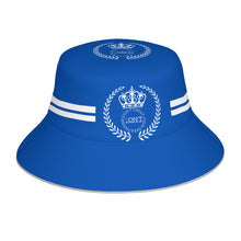 Load image into Gallery viewer, Royalty 24 White Logo ,Stripes &amp; Blue Reflective Bucket Hat
