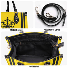 Load image into Gallery viewer, Royalty DON'T D4XV Black  Logo ,Stripes &amp; Gold Multiple Sizes Upgraded Luxury Women PU Leather Handbag
