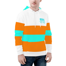 Load image into Gallery viewer, DCYG 25NC NERD Teal Logo ,Teal &amp; Orange Stripes &amp; White  Mens  All Over Print Hoodie
