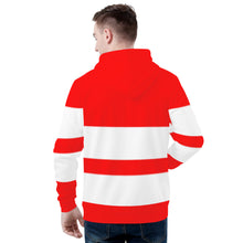 Load image into Gallery viewer, DCYG 25NC White Logo ,White Stripes &amp; Red Mens All Over Print HoodieMen's All Over Print Hoodie

