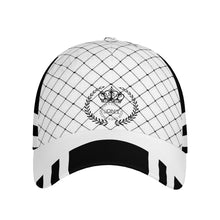 Load image into Gallery viewer, Royalty 24 Black logo,Nets, Stripes &amp; White Curved Brim Baseball Cap (AOP)
