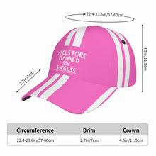 Load image into Gallery viewer, Ancestors Black, White Logo, White Stripes &amp; Pink Curved Brim Baseball Cap (AOP)

