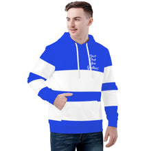 Load image into Gallery viewer, DCYG 25NC White Logo  White Stripes, Royal Blue  Mens All Over Print Hoodie All Over Print Hoodie
