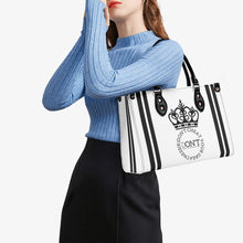 Load image into Gallery viewer, Royalty DON'T D4XV Black Logo ,Stripes &amp; White Multiple Sizes Upgraded Luxury Women PU Leather Handbag
