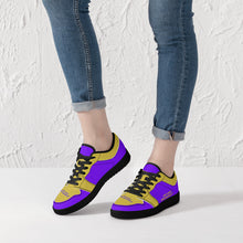 Load image into Gallery viewer, DCYG 4G's Purple &amp; Gold, Black Sole Low-Top Leather Sneakers
