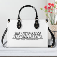 Ancestors Latino, Black Logo & White & Black Stripes Multiple Sizes Upgraded Luxury Women PU Leather Handbag