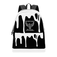 Load image into Gallery viewer, Ancestors Native, White Logo, White Drip and Black Cotton Backpack
