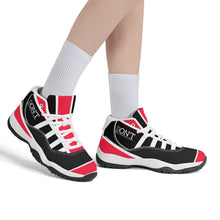 Load image into Gallery viewer, DONT D4X White Logo ,Red ,White Stripes No Net  &amp; Black  High Top Air Retro Sneakers - White
