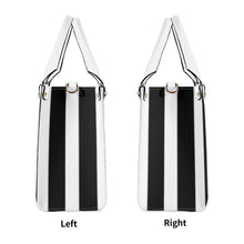 Load image into Gallery viewer, Ancestors Korean, Black Logo &amp; White &amp; Black Stripes Multiple Sizes Upgraded Luxury Women PU Leather Handbag
