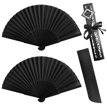 Load image into Gallery viewer, 2 Pack Silk Folding Fan Handheld  Black Hand Fans Hand Held Bamboo Silk Folding Fan Chinese Kung Fu Tai Chi Folding Fan Vintage Retro Fabric Fans for Women PerformanceWedding Party &amp; Gift
