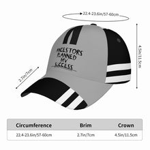Load image into Gallery viewer, Ancestors Black, Black Logo,White , Black Stripes &amp; Grey  Curved Brim Baseball Cap (AOP)
