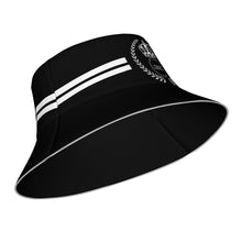 Load image into Gallery viewer, Royalty 24 White Logo , Stripes &amp; Black Reflective Bucket Hat
