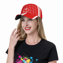 Load image into Gallery viewer, Royalty 24 White Logo,Netting ,Stripes &amp; Red Curved Brim Baseball Cap (AOP)
