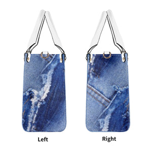 45 Dgr White Logo & Denim Multiple Sizes Upgraded Luxury Women PU Leather Handbag