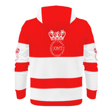 Load image into Gallery viewer, Royal DON'T D4XV  White Logo, Stripes &amp; Red Men's All Over Print Hoodie
