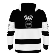Load image into Gallery viewer, Royalty DON'T D4XV Black &amp; White  Logo ,White Stripes &amp; Black Men's All Over Print Hoodie
