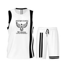 Load image into Gallery viewer, Ancestors  Native, White Logo, Black Stripes &amp; White Basketball Uniform Jersey Set
