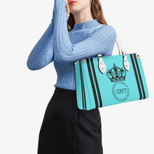 Load image into Gallery viewer, Royalty DON'T D4XV Black logo, Stripes &amp; Turquoise  Multiple Sizes Upgraded Luxury Women PU Leather Handbag
