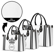 Load image into Gallery viewer, Royalty DON'T D4XV Black Logo ,Stripes &amp; White Multiple Sizes Upgraded Luxury Women PU Leather Handbag
