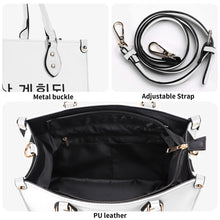 Load image into Gallery viewer, Ancestors Korean, Black Logo &amp; White &amp; Black Stripes Multiple Sizes Upgraded Luxury Women PU Leather Handbag
