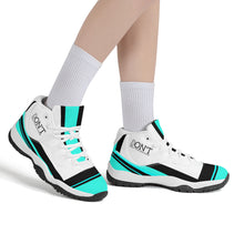 Load image into Gallery viewer, DONT D4X Black  Logo ,Teal,Black Stripes &amp; White High Top Air Retro Sneakers - White
