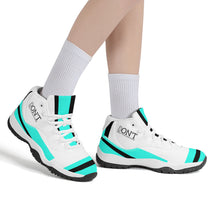 Load image into Gallery viewer, DONT D4X Black  Logo ,Teal,Black Stripes &amp; White High Top Air Retro Sneakers - White

