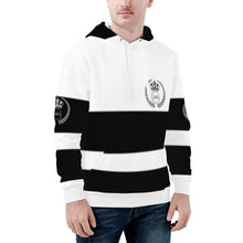 Load image into Gallery viewer, Royalty 24 White ,Black Logos ,Stripes &amp; White  Men's All Over Print Hoodie
